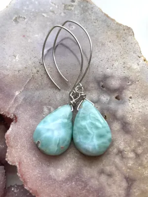 Long Larimar Earrings Dangle Sterling Silver