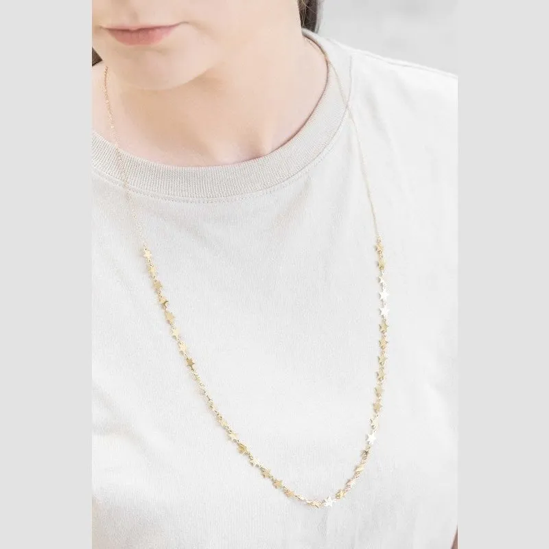 Long Minimalist  Stars Necklace 14k Gold over Stainless Steel, Rose Gold, or Silver