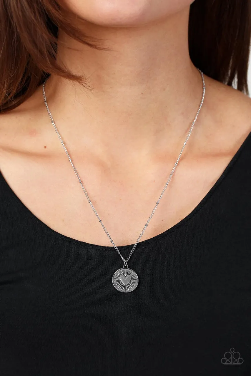 Lovestruck Shimmer - Silver - Heart Starburst Pendant Paparazzi Short Dainty Necklace