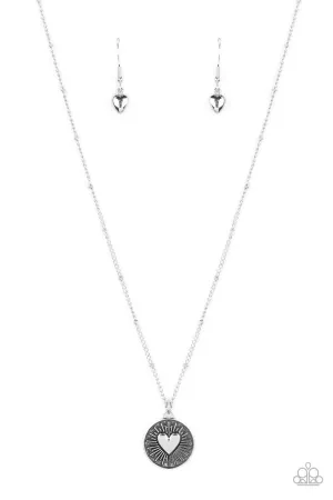 Lovestruck Shimmer - Silver - Heart Starburst Pendant Paparazzi Short Dainty Necklace