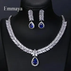 Luxury AAA Cubic Zircon 4 Colors Water Drop Wedding Earrings Necklace For Women Bridal Jewelry Sets Party Set