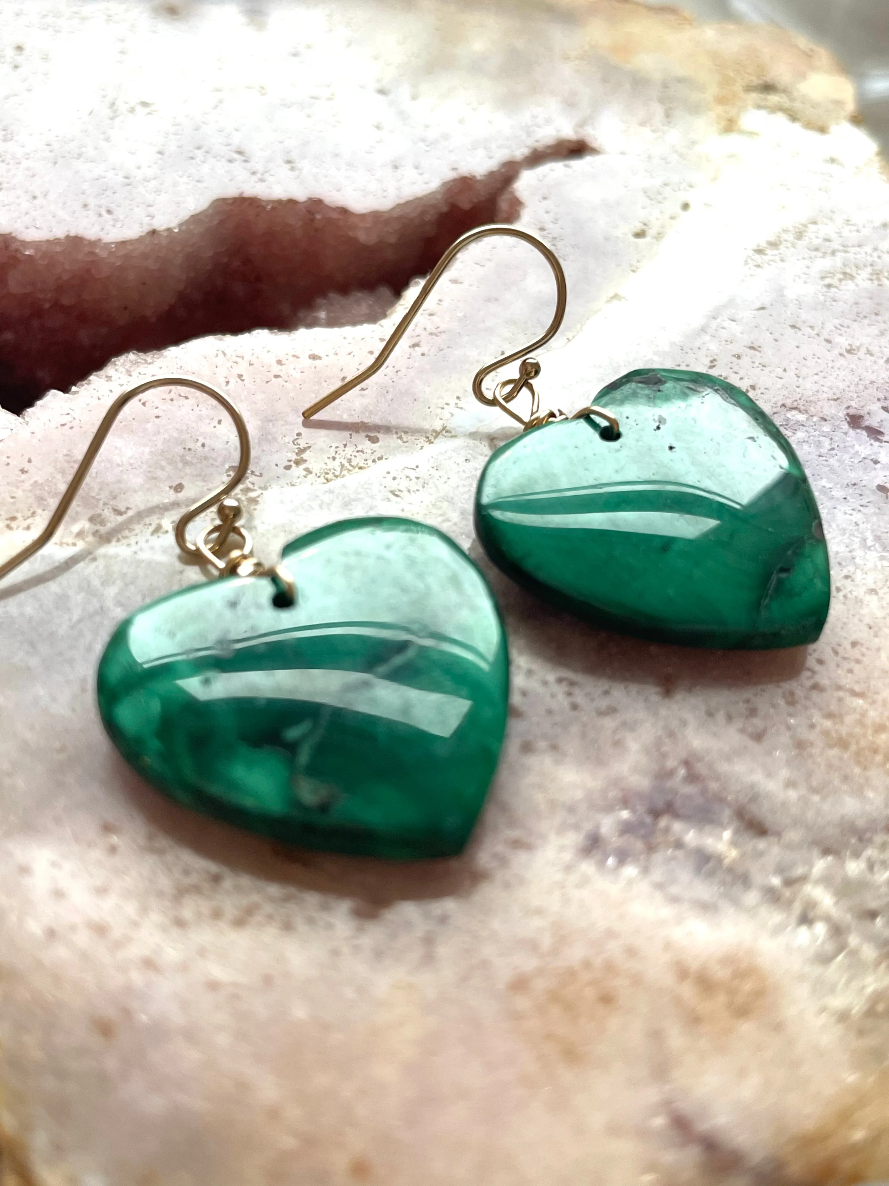 Malachite Crystal Dangle Earrings 14kt Gold Filled