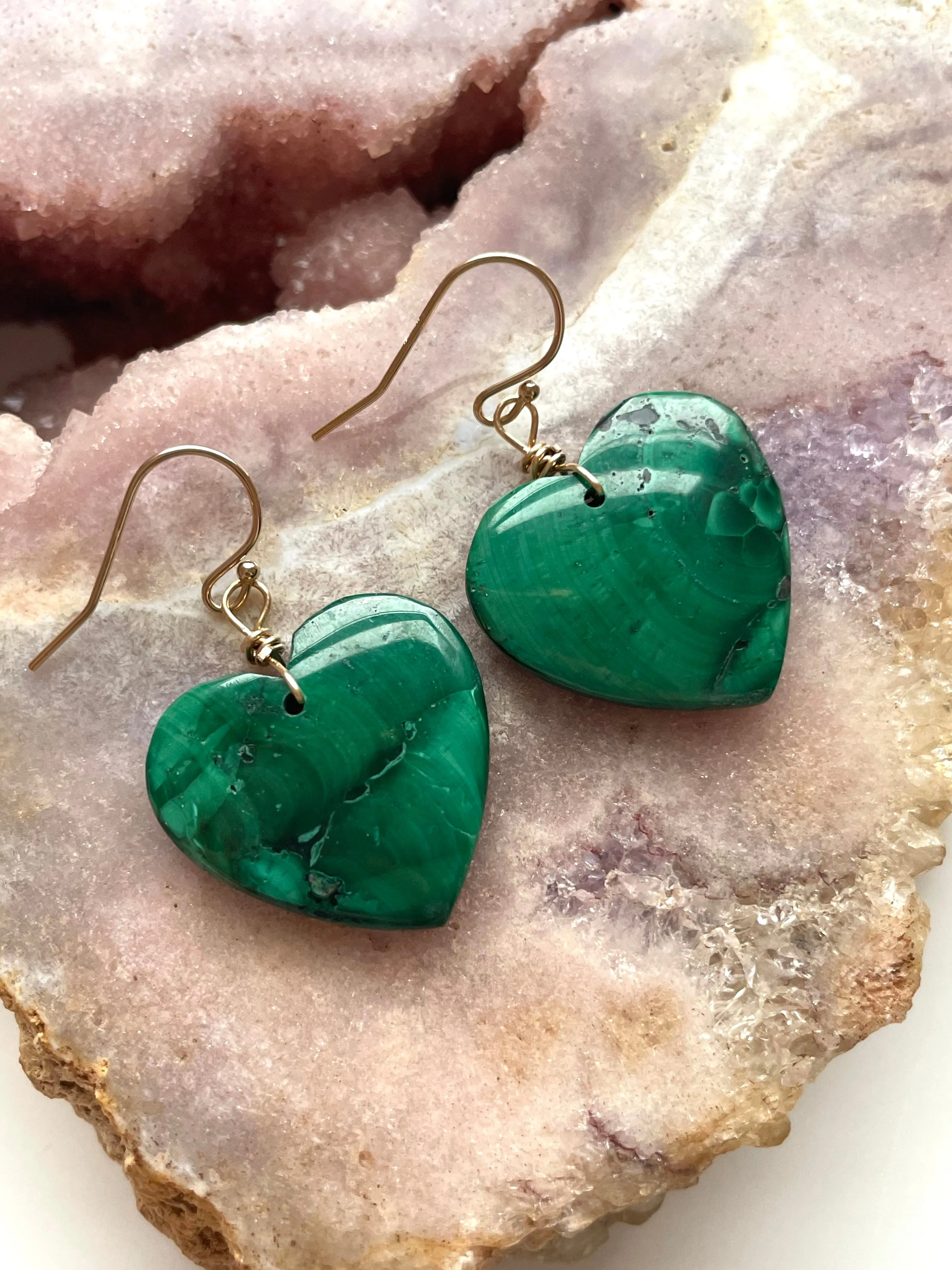 Malachite Crystal Dangle Earrings 14kt Gold Filled