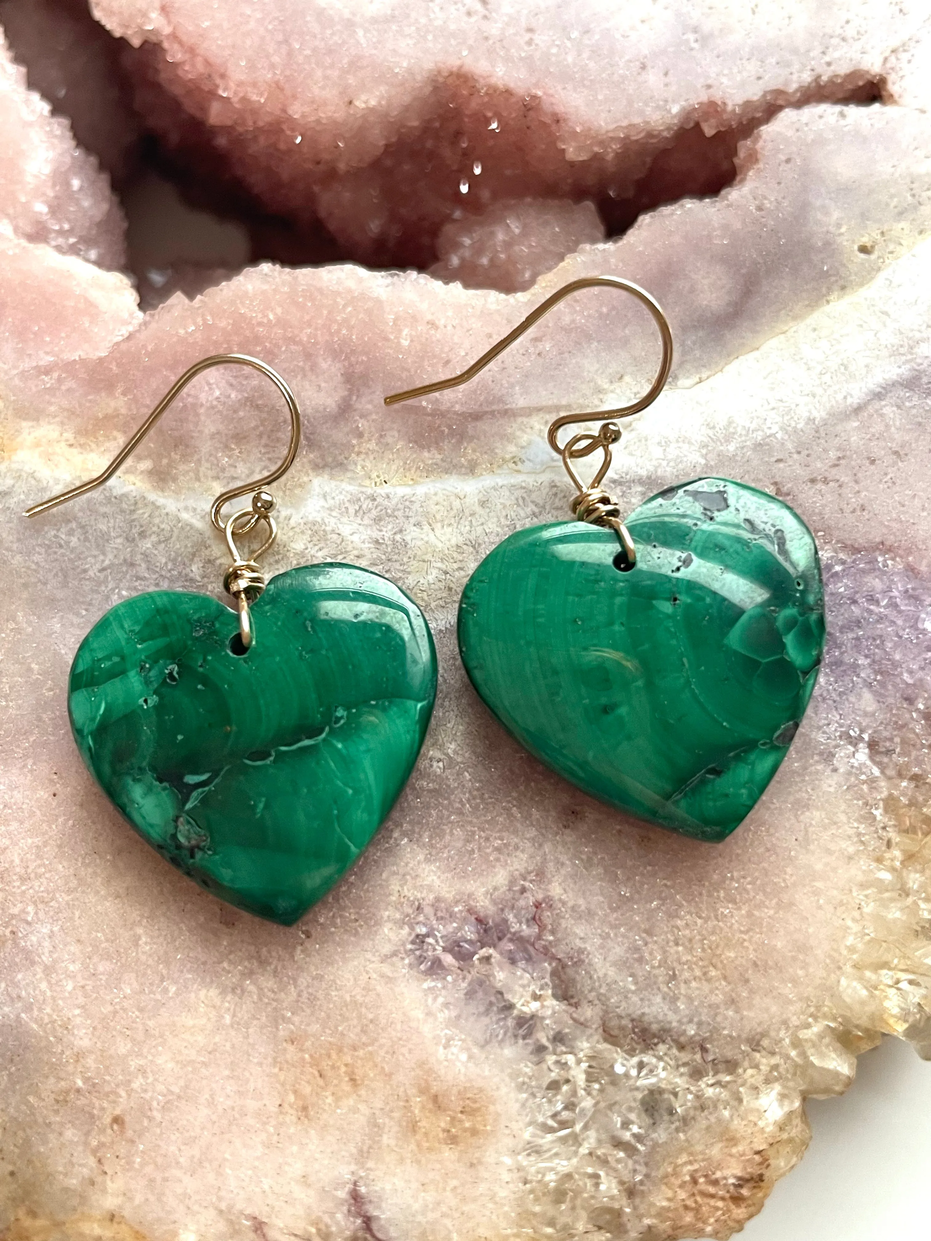 Malachite Crystal Dangle Earrings 14kt Gold Filled