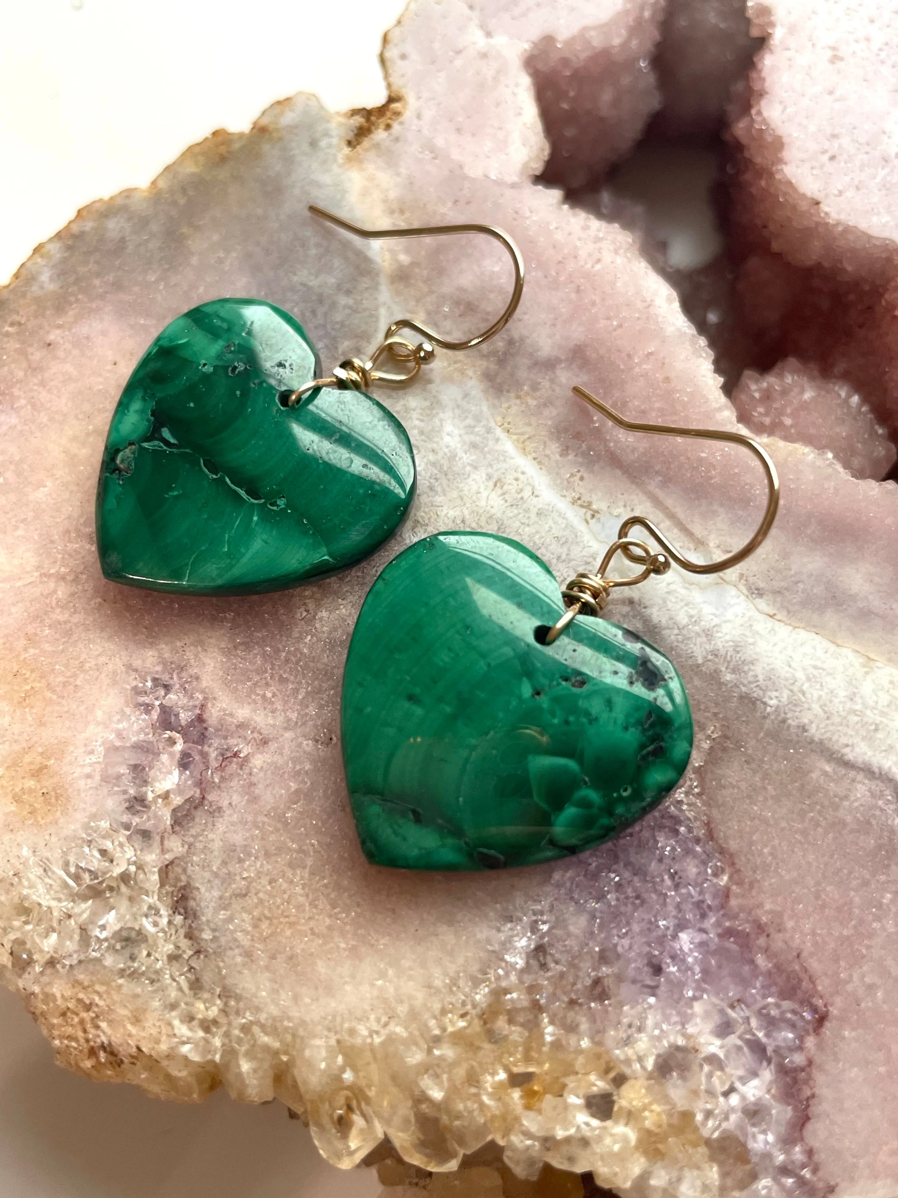 Malachite Crystal Dangle Earrings 14kt Gold Filled