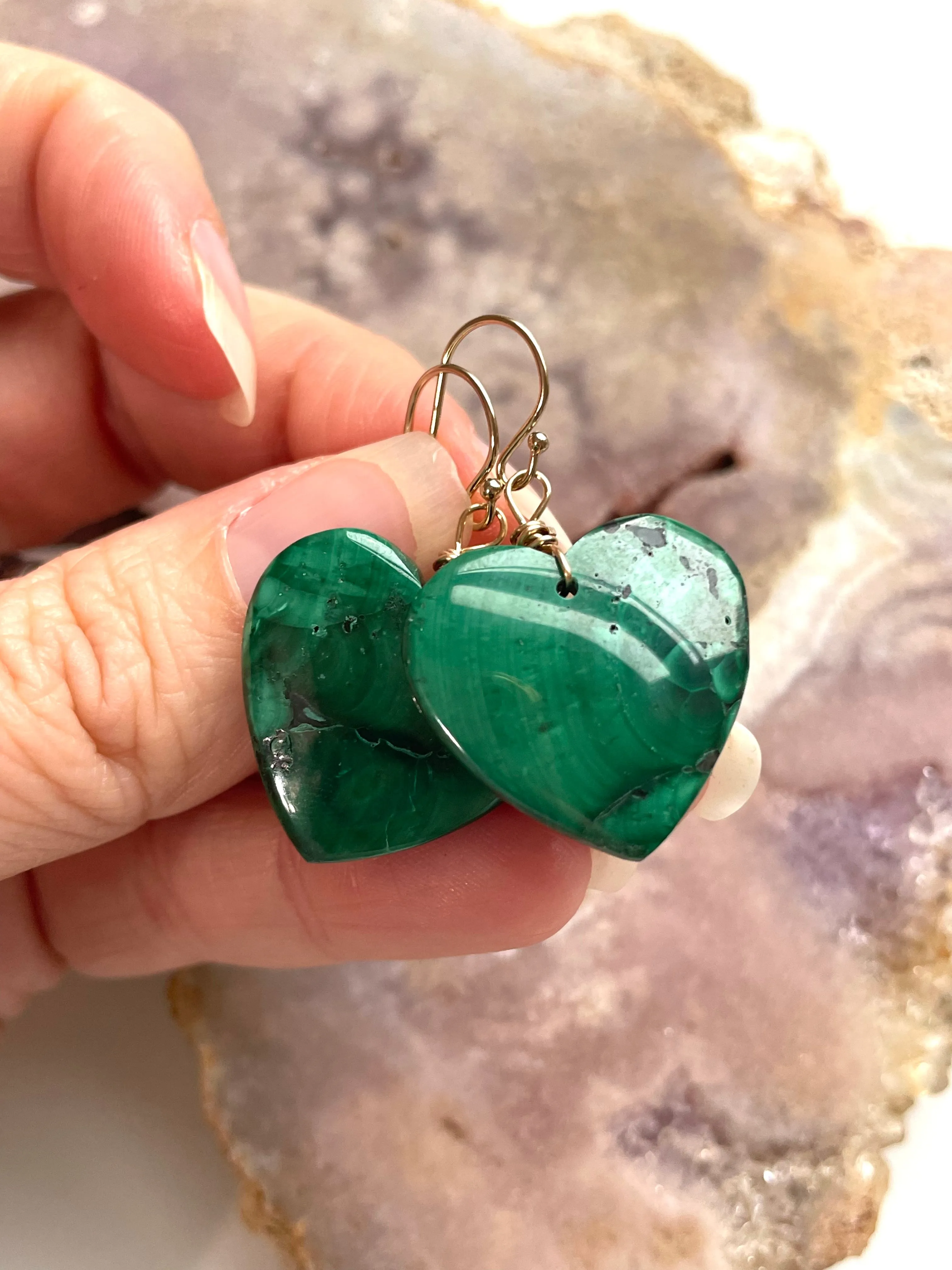 Malachite Crystal Dangle Earrings 14kt Gold Filled