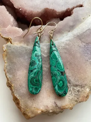 Malachite Crystal Dangle Earrings 14kt Gold Filled