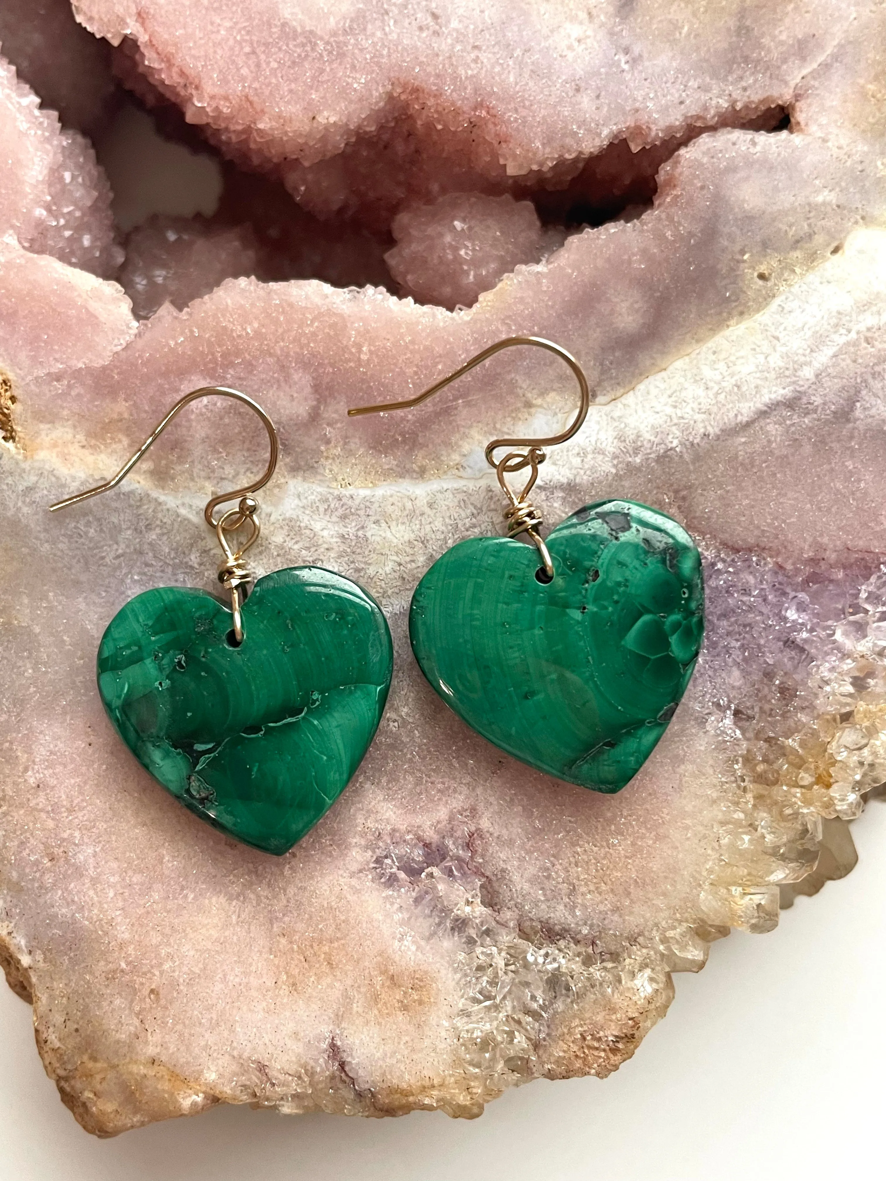 Malachite Crystal Dangle Earrings 14kt Gold Filled