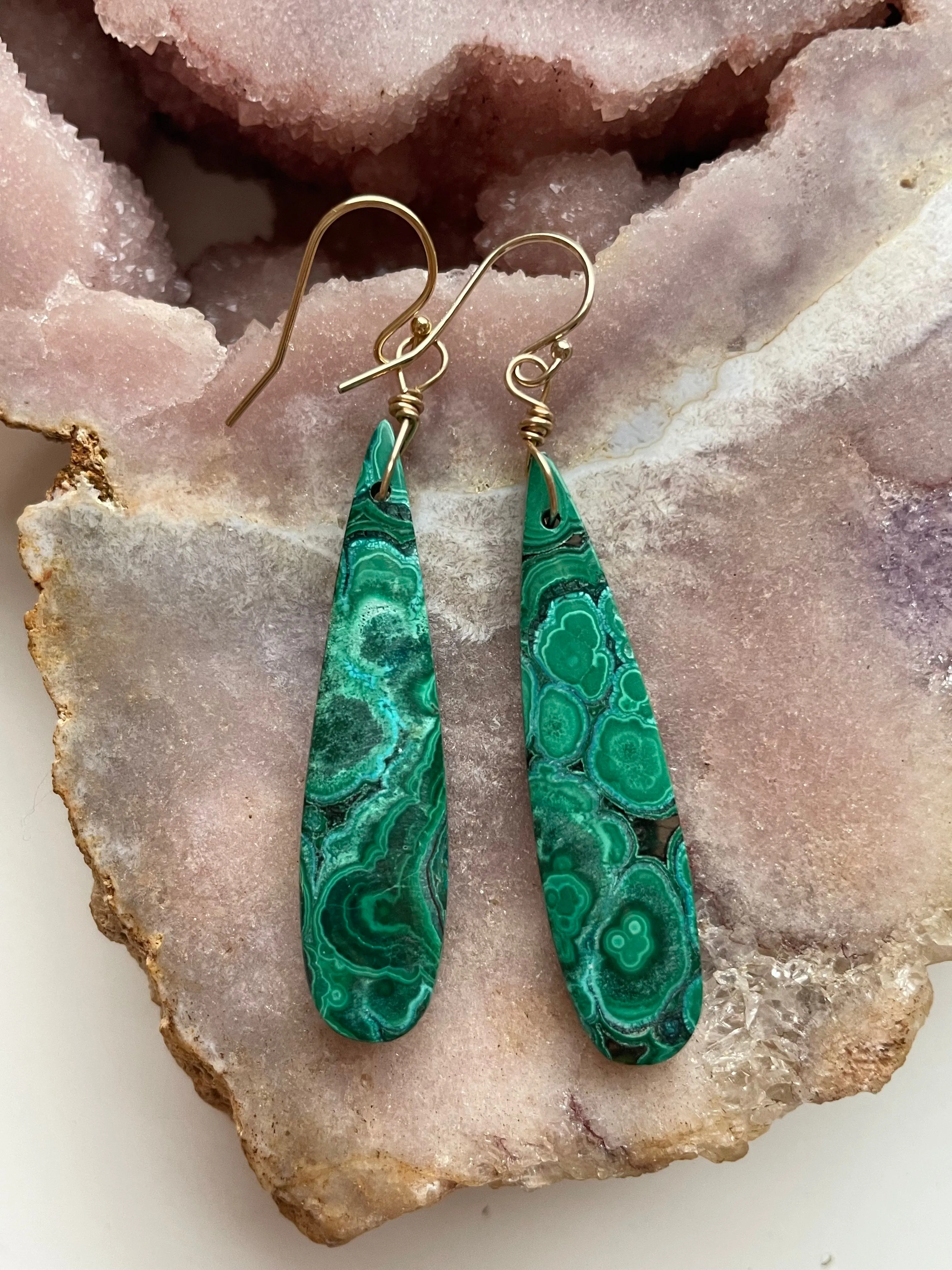 Malachite Crystal Dangle Earrings 14kt Gold Filled