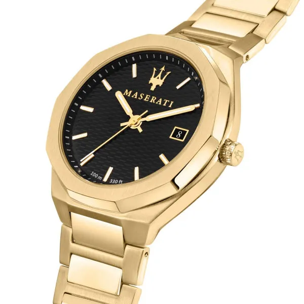 Maserati Stile Gold Stainless Steel Black Dial Quartz Watch for Gents - R8853142004