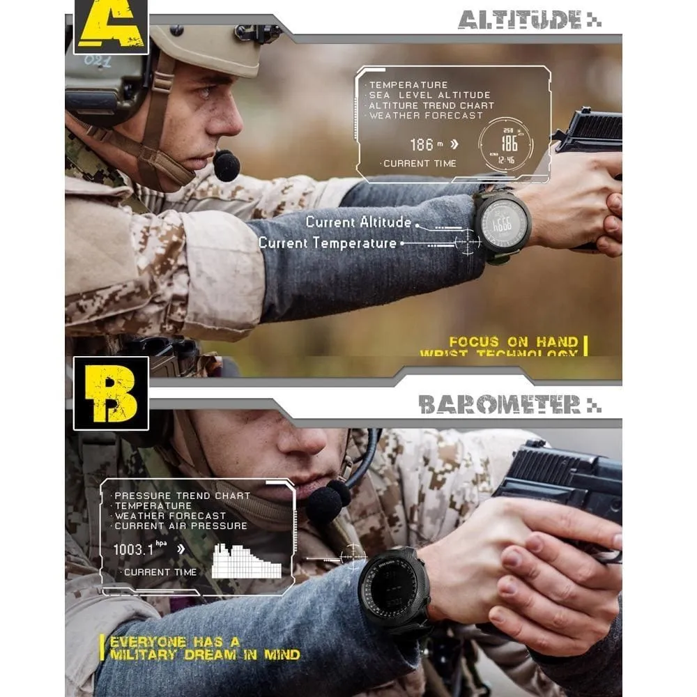 Mens Military Altimeter & Barometer Compass 50m Waterproof Digital Sport Watch