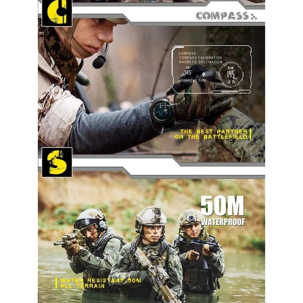 Mens Military Altimeter & Barometer Compass 50m Waterproof Digital Sport Watch