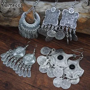Metal Coin Drop Earrings