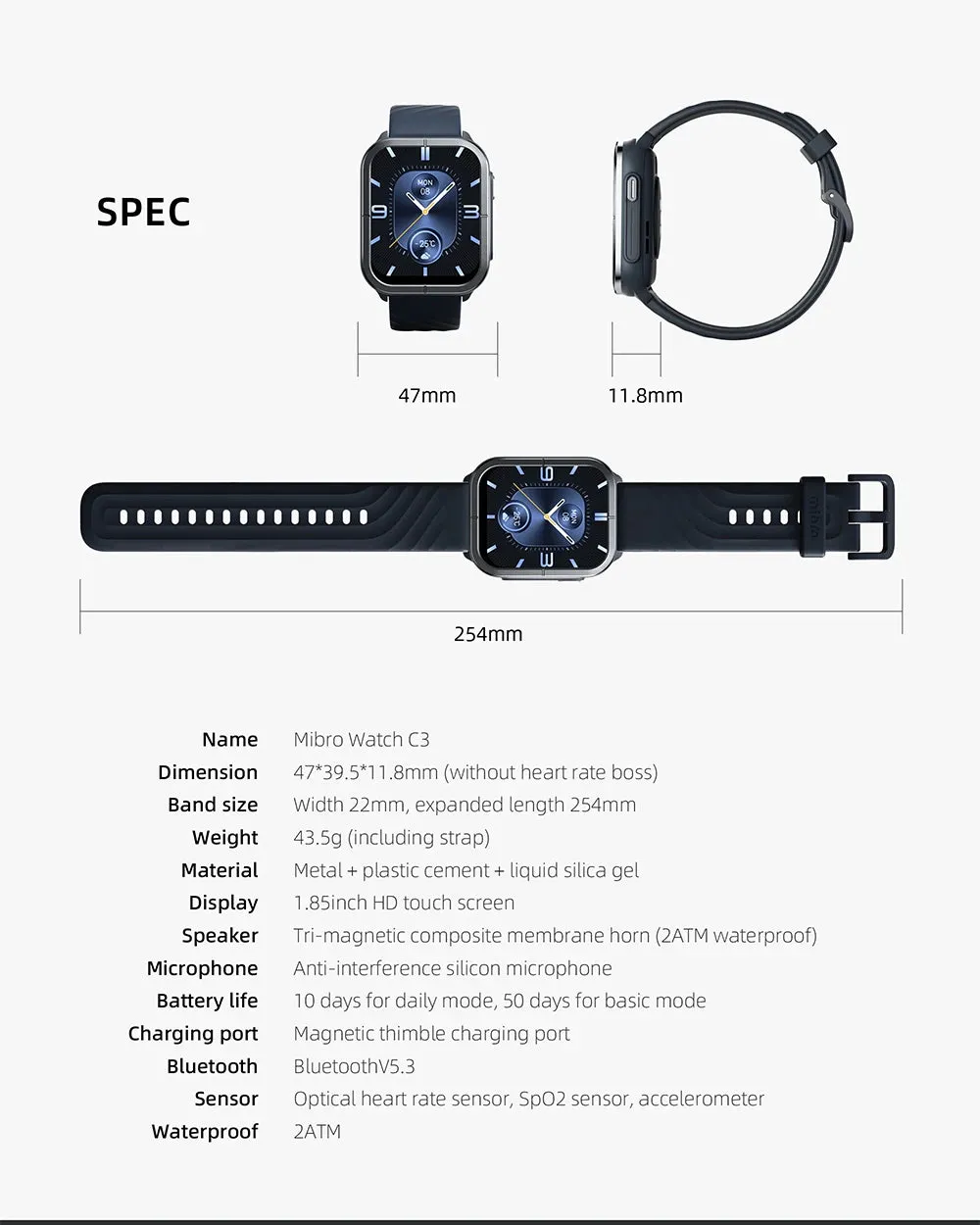 MIBRO Watch C3 1.80" HD Display Smart Watch