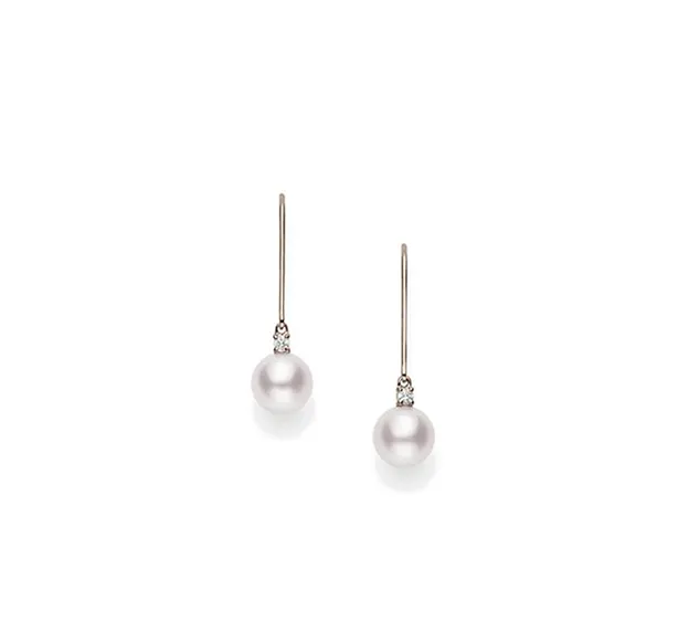 Mikimoto Yellow Gold 7mm Akoya A  Drop Earrings