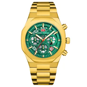 Mini Focus Gold Stainless Steel Green Dial Chronograph Quartz Watch for Gents - MF0411G-02