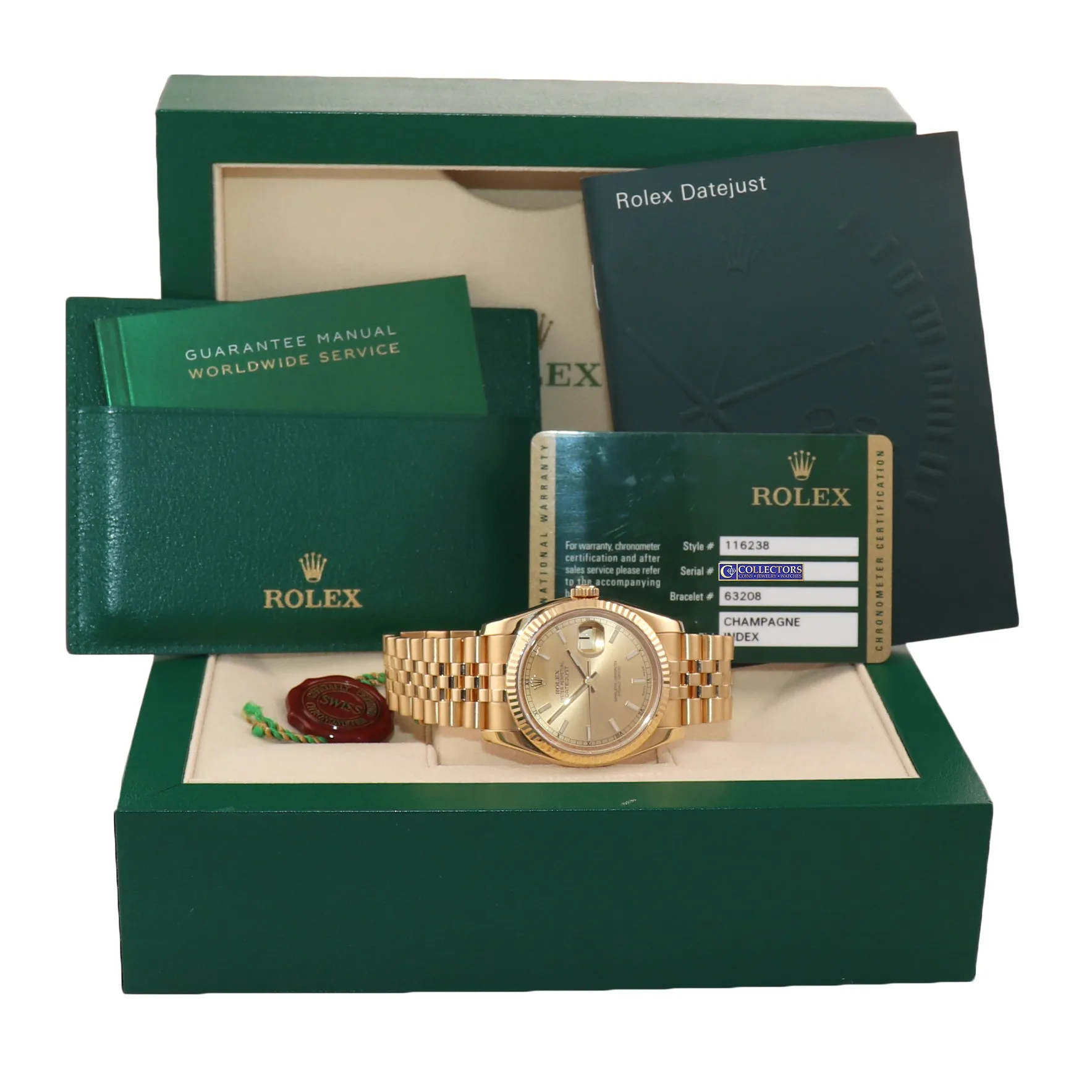 MINT PAPERS Rolex DateJust Jubilee 36mm 116238 18k Gold Champagne Jubilee Watch