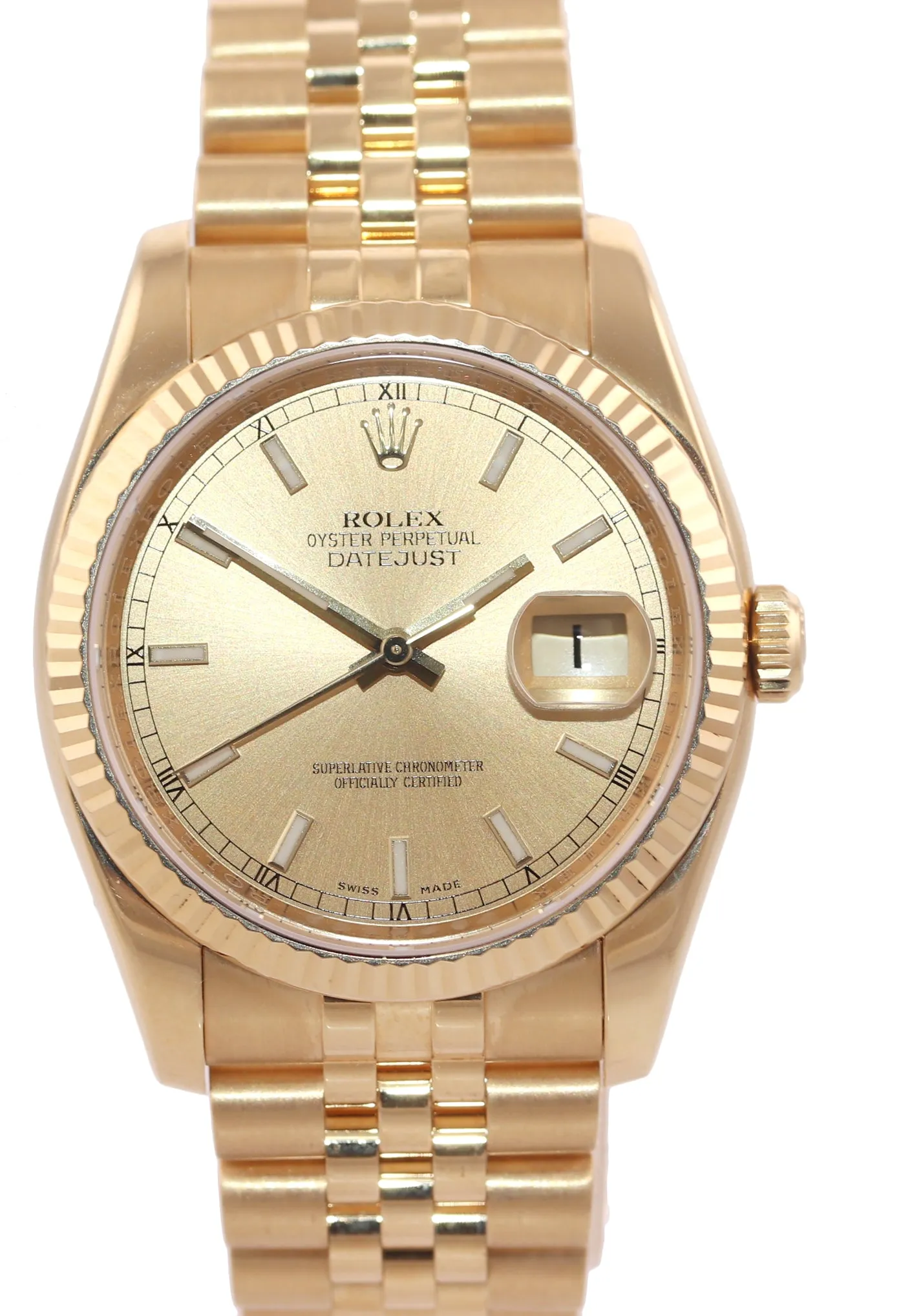 MINT PAPERS Rolex DateJust Jubilee 36mm 116238 18k Gold Champagne Jubilee Watch
