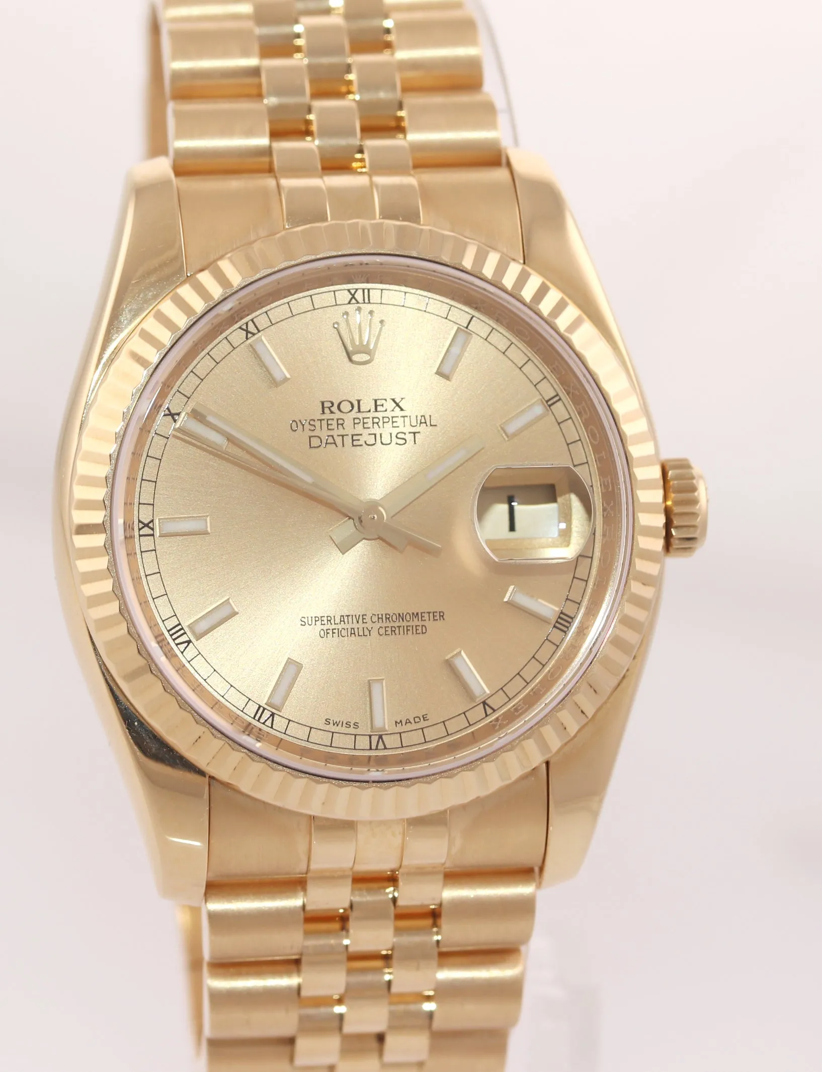 MINT PAPERS Rolex DateJust Jubilee 36mm 116238 18k Gold Champagne Jubilee Watch