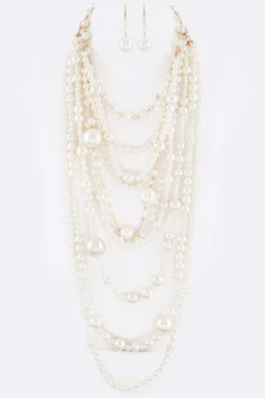 Mix Pearl Statement Layer Necklace Set