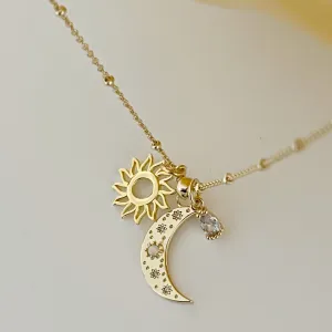 Moon & Sun Charms Necklace - Gold