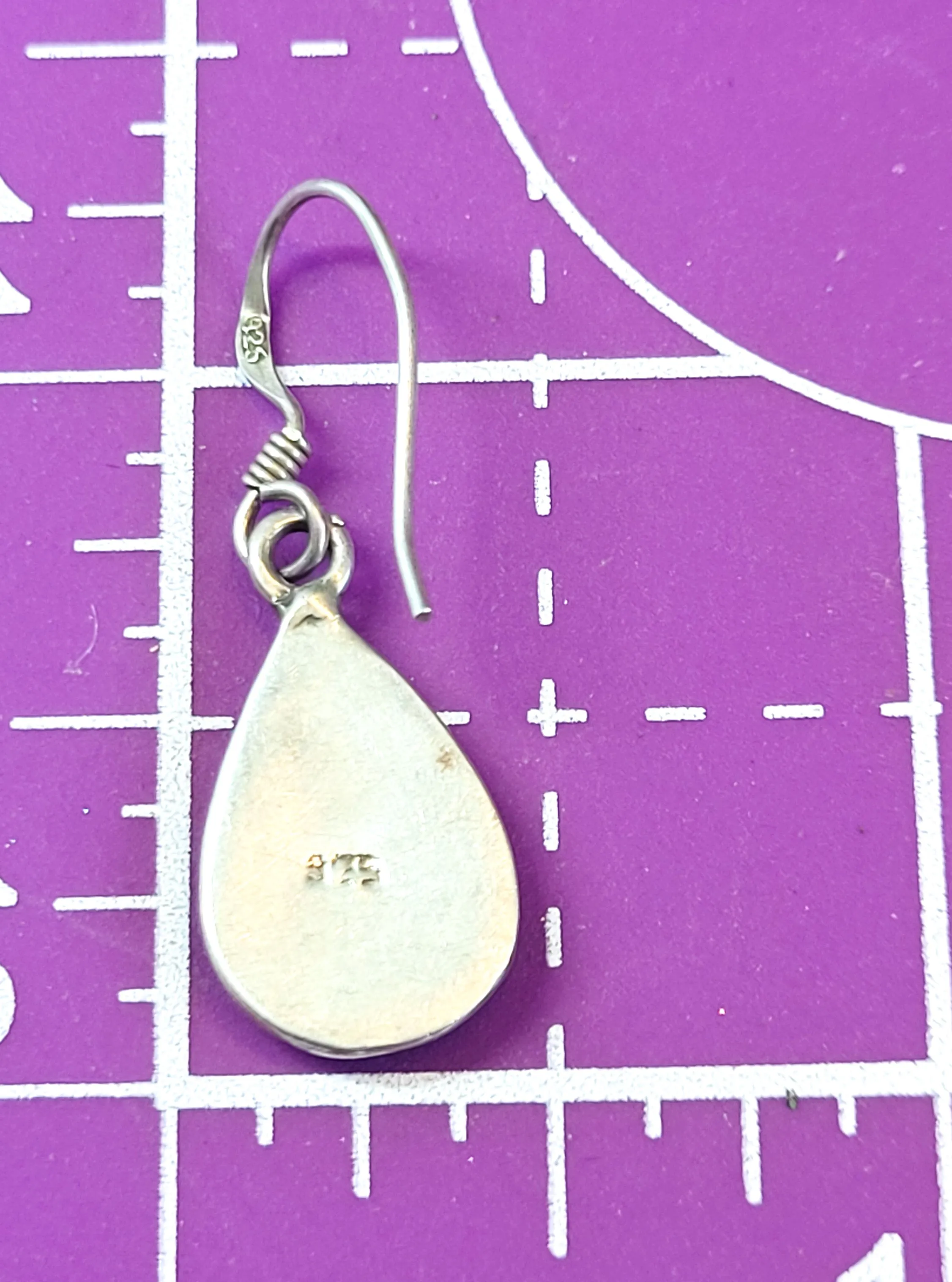 Mother of Pearl MOP gemstone inlay sterling silver tear drop vintage earrings 925