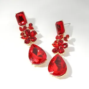 Multi Shaped Stone Red Pageant Drop Earrings | Siam Prom Earrings |  652856