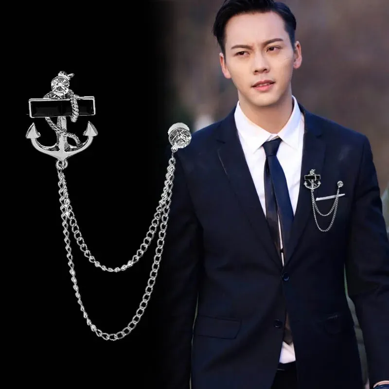 Multiple Styles Rhinestone Brooch Pin Tassel Lapel Pins Suit Shirt Collar Badge Corsage Brooches for Men's Jewelry Accessories