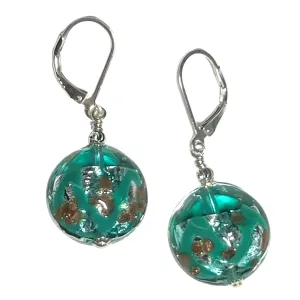 Murano Glass Sea Foam Green Splash Disc Sterling Silver Earrings