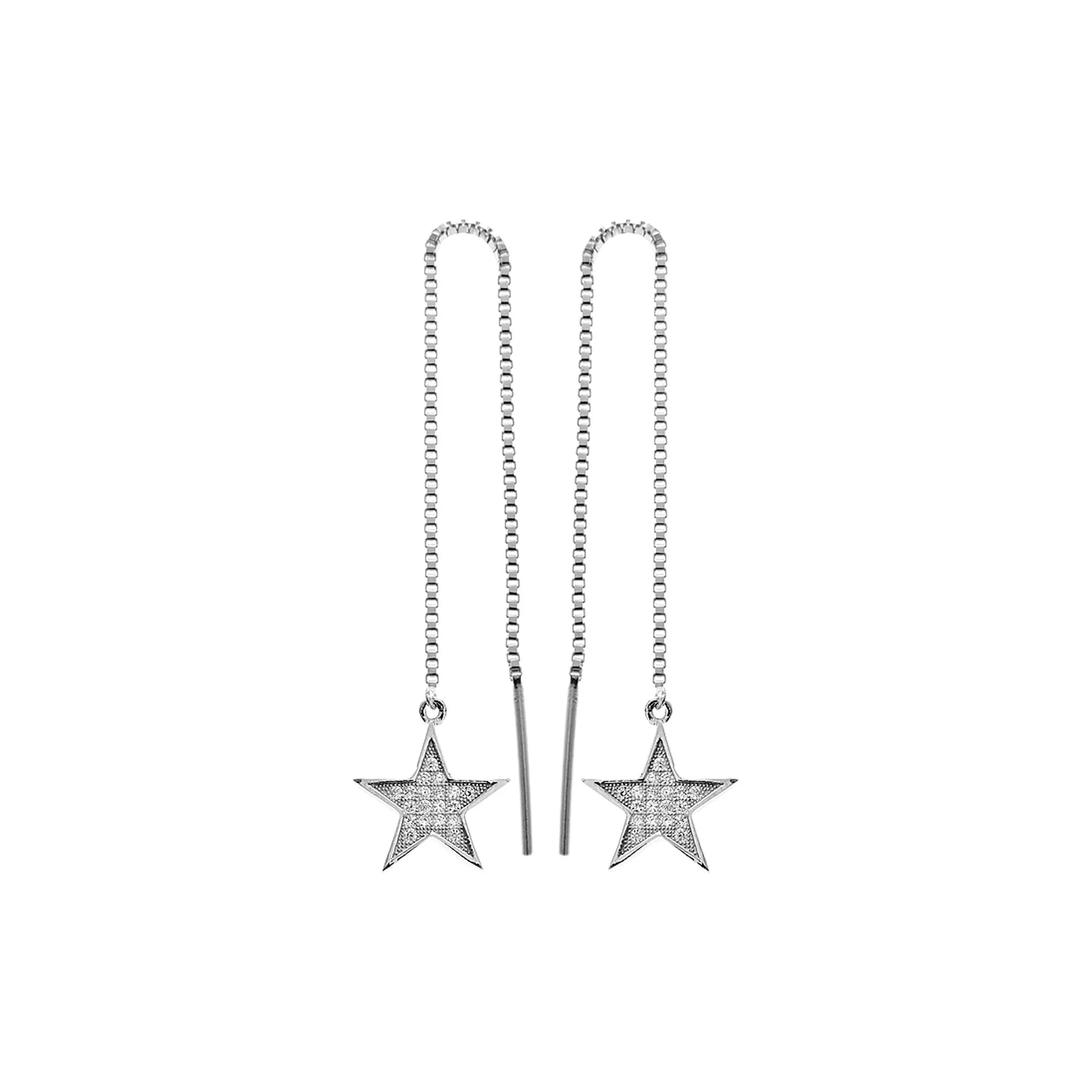 Natalie pull through earrings with CZ-encrusted star