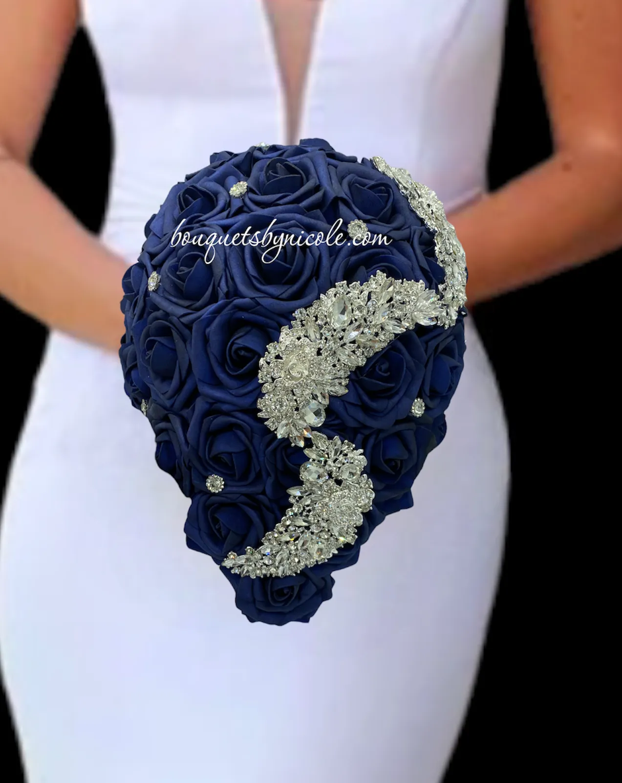 Navy Blue Bridal Party Bouquet Package Real Touch Roses Bouquet