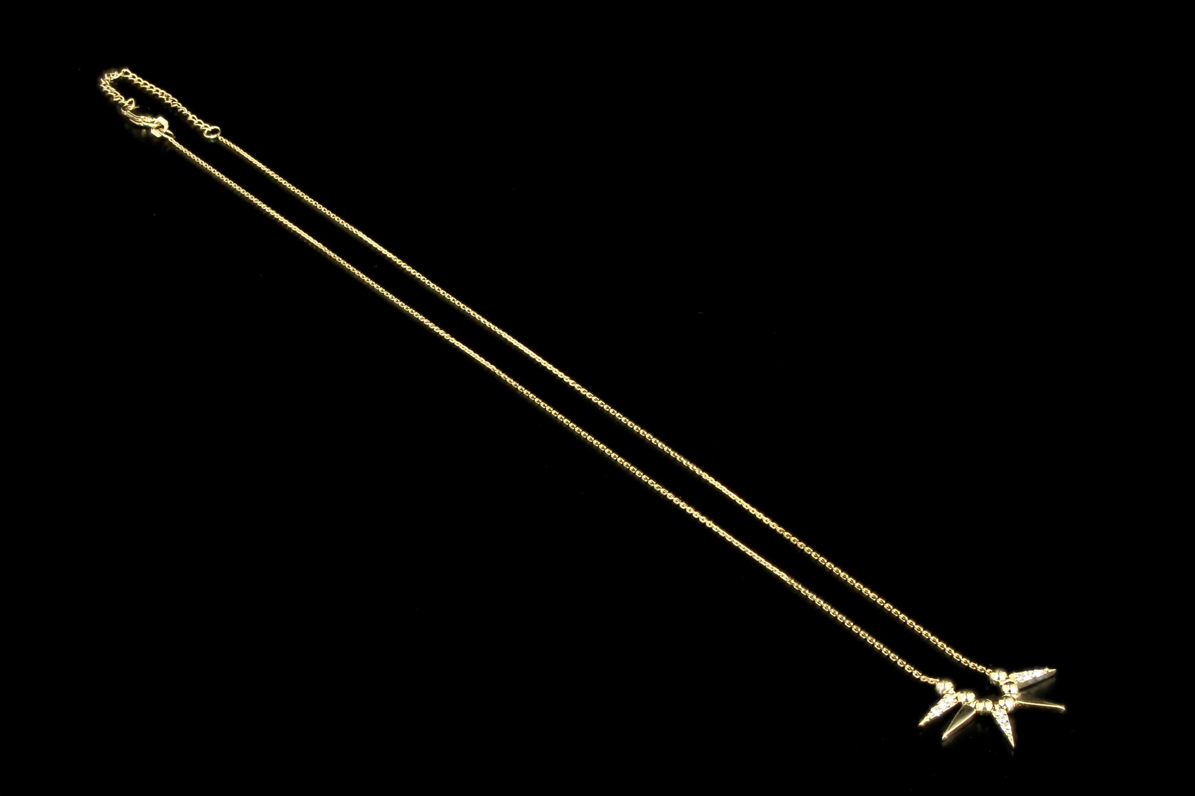 New 14K Gold Diamond Bead and Spike Necklace Adjustable 16-18 inches