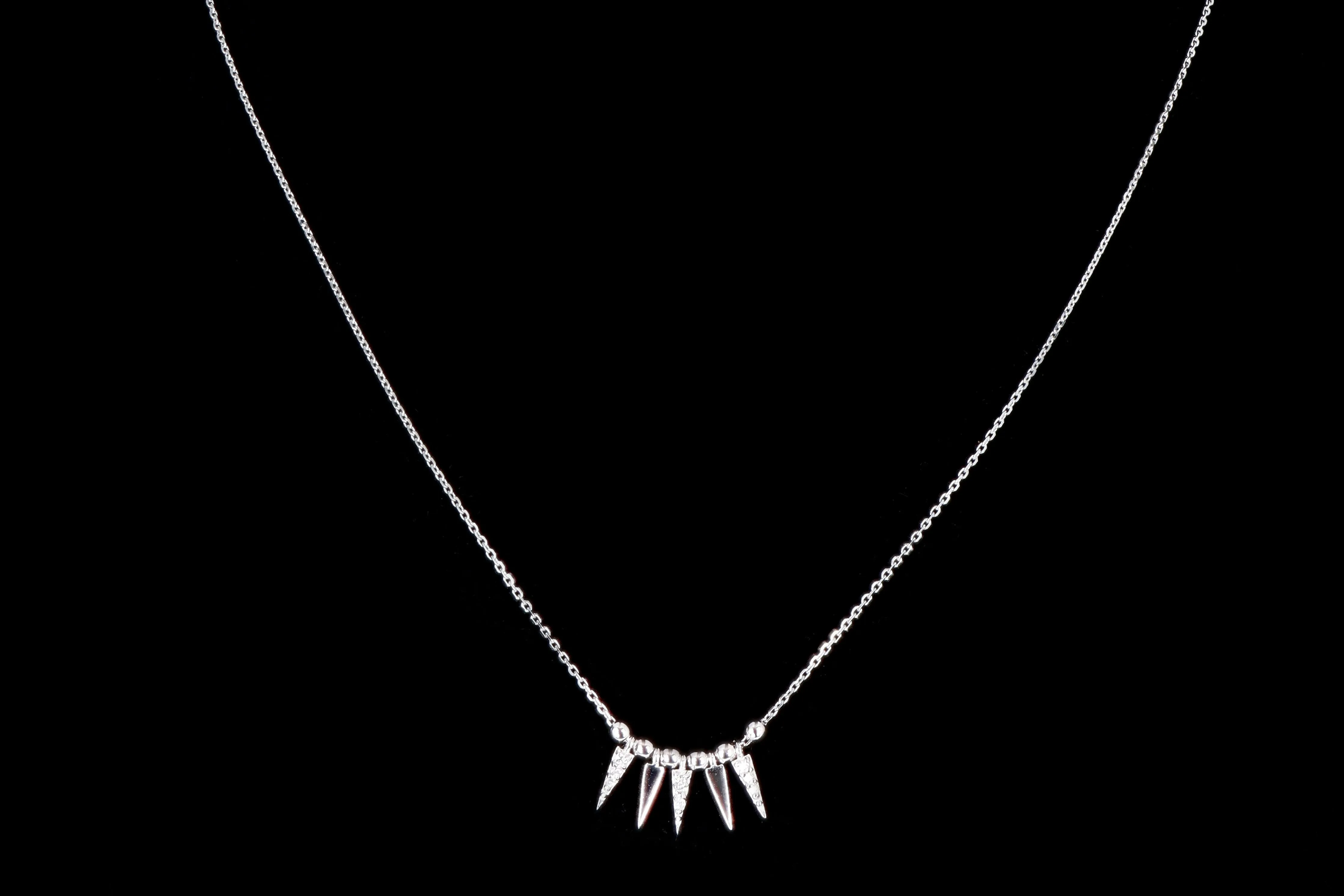 New 14K Gold Diamond Bead and Spike Necklace Adjustable 16-18 inches