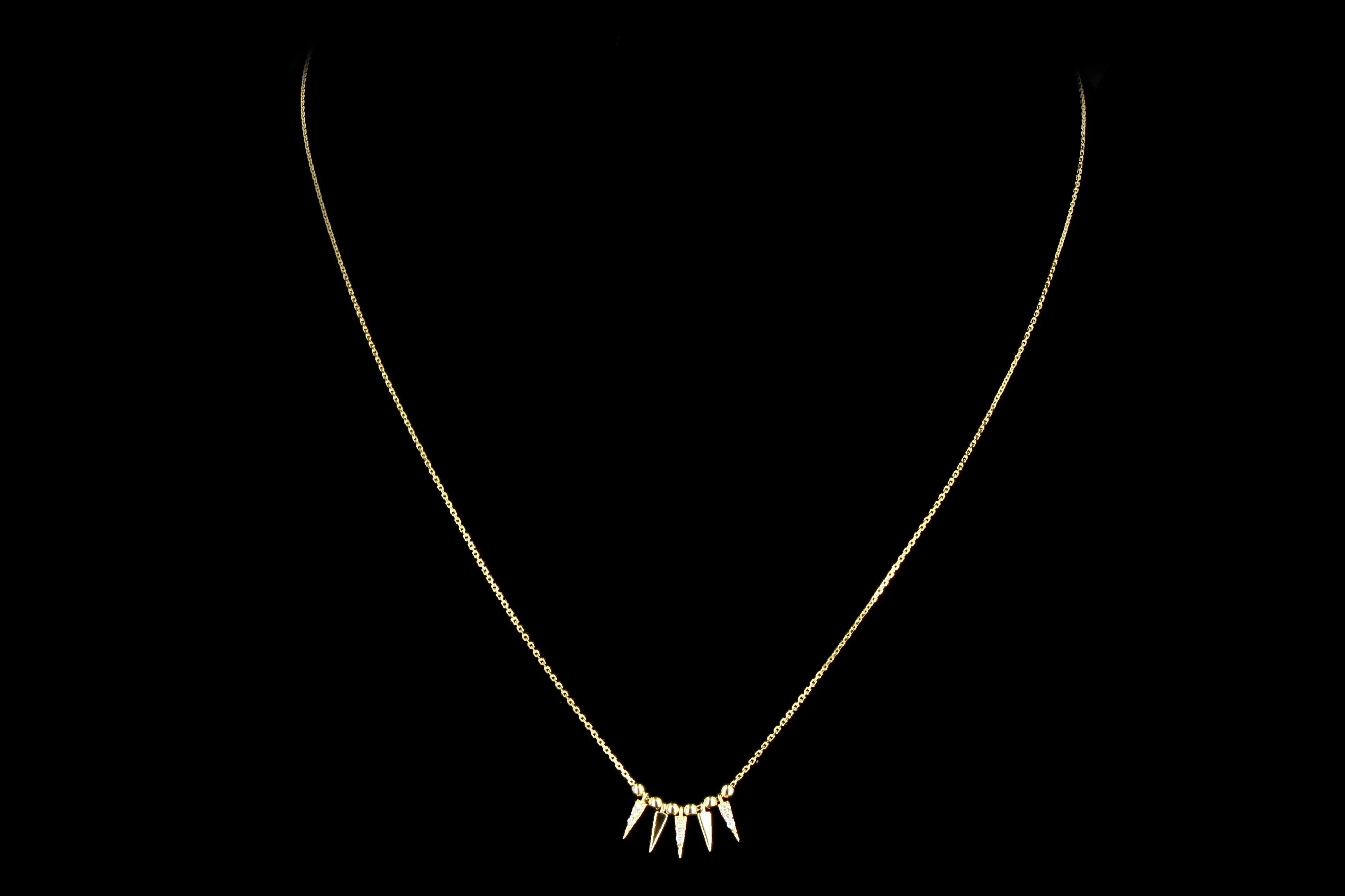New 14K Gold Diamond Bead and Spike Necklace Adjustable 16-18 inches