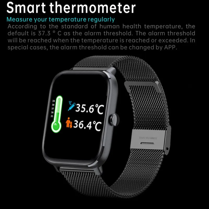 New 1.69 Inch Smart Watch Pk P8 Men Heart Rate Monitor Body Temperature Waterproof Women Smartwatch Fitness Tracker For iPhone