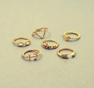 New fashion jewelry heart anchor infinity love finger ring set gift for women ladies