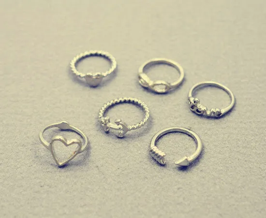 New fashion jewelry heart anchor infinity love finger ring set gift for women ladies