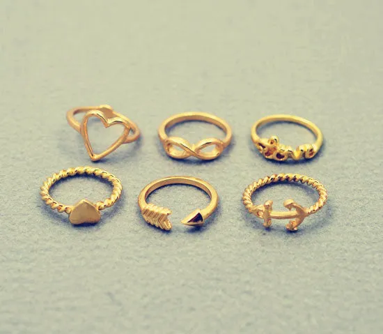 New fashion jewelry heart anchor infinity love finger ring set gift for women ladies
