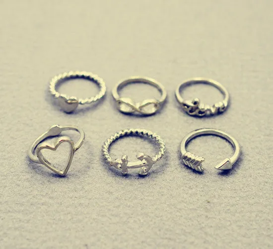 New fashion jewelry heart anchor infinity love finger ring set gift for women ladies