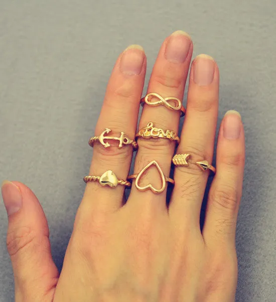 New fashion jewelry heart anchor infinity love finger ring set gift for women ladies
