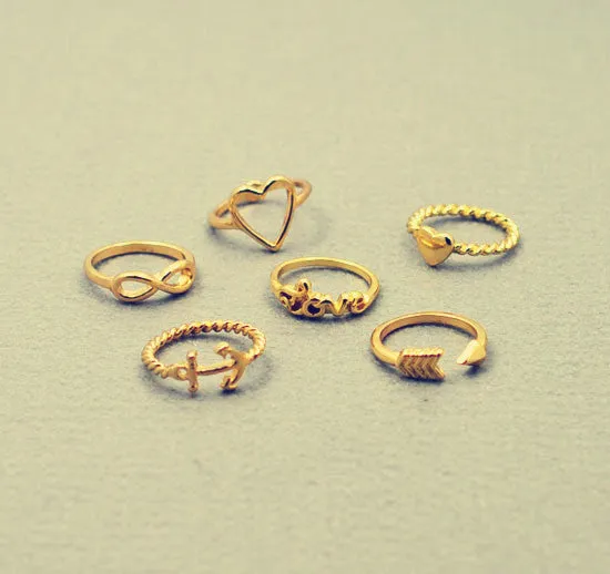 New fashion jewelry heart anchor infinity love finger ring set gift for women ladies