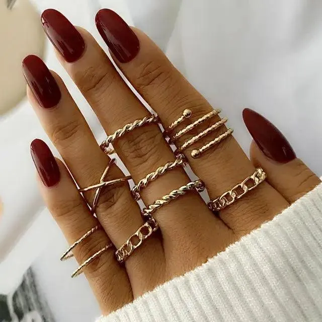 New Vintage Style Gold Midi Round Twist Rings Set For Women And Girls Ring Trendy Metal Knuckle Finger Rings Jewelry