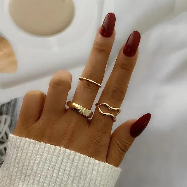 New Vintage Style Gold Midi Round Twist Rings Set For Women And Girls Ring Trendy Metal Knuckle Finger Rings Jewelry
