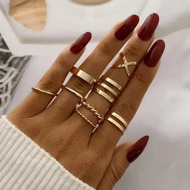 New Vintage Style Gold Midi Round Twist Rings Set For Women And Girls Ring Trendy Metal Knuckle Finger Rings Jewelry