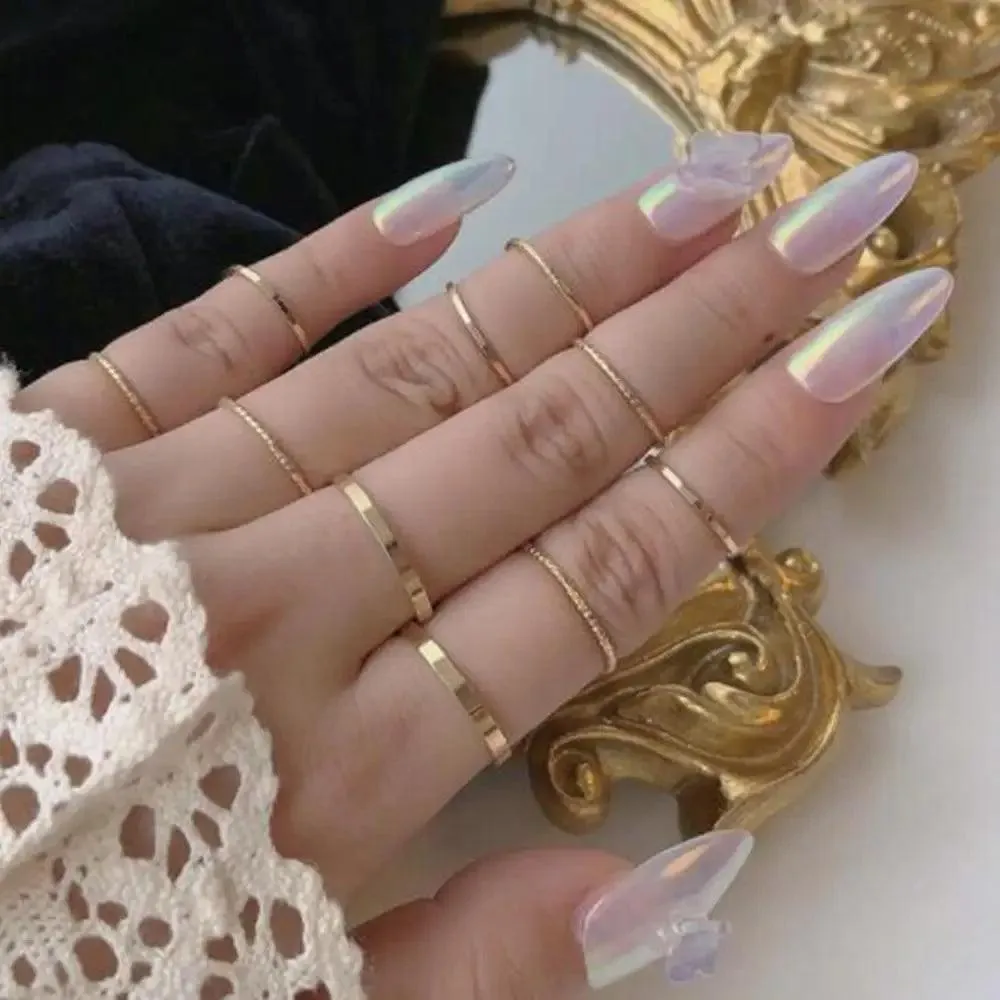New Vintage Style Gold Midi Round Twist Rings Set For Women And Girls Ring Trendy Metal Knuckle Finger Rings Jewelry