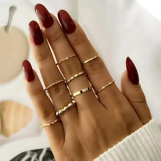 New Vintage Style Gold Midi Round Twist Rings Set For Women And Girls Ring Trendy Metal Knuckle Finger Rings Jewelry