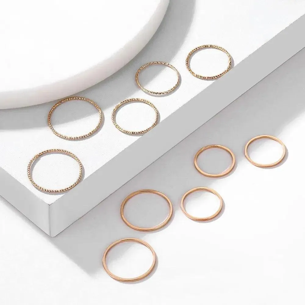 New Vintage Style Gold Midi Round Twist Rings Set For Women And Girls Ring Trendy Metal Knuckle Finger Rings Jewelry