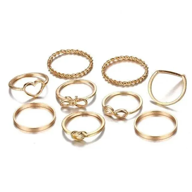 New Vintage Style Gold Midi Round Twist Rings Set For Women And Girls Ring Trendy Metal Knuckle Finger Rings Jewelry