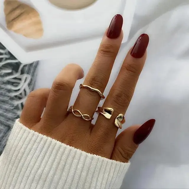 New Vintage Style Gold Midi Round Twist Rings Set For Women And Girls Ring Trendy Metal Knuckle Finger Rings Jewelry