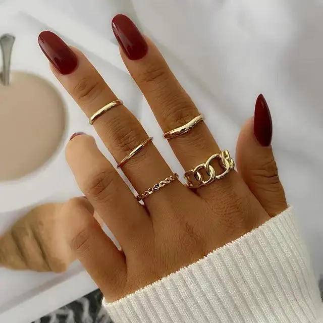 New Vintage Style Gold Midi Round Twist Rings Set For Women And Girls Ring Trendy Metal Knuckle Finger Rings Jewelry